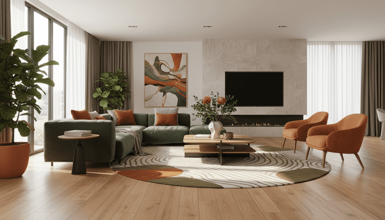 Beautiful modern living room with luxury vinyl plank flooring